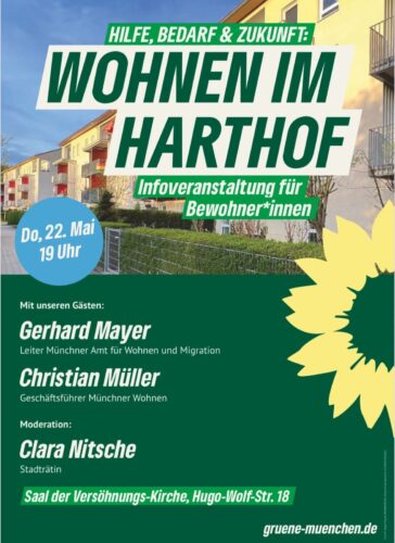 Alle Infos im Text. Das Bild zeigt eine Sonnenblume auf dunkelgrünem Hintergrund und einige Wohngebäude.